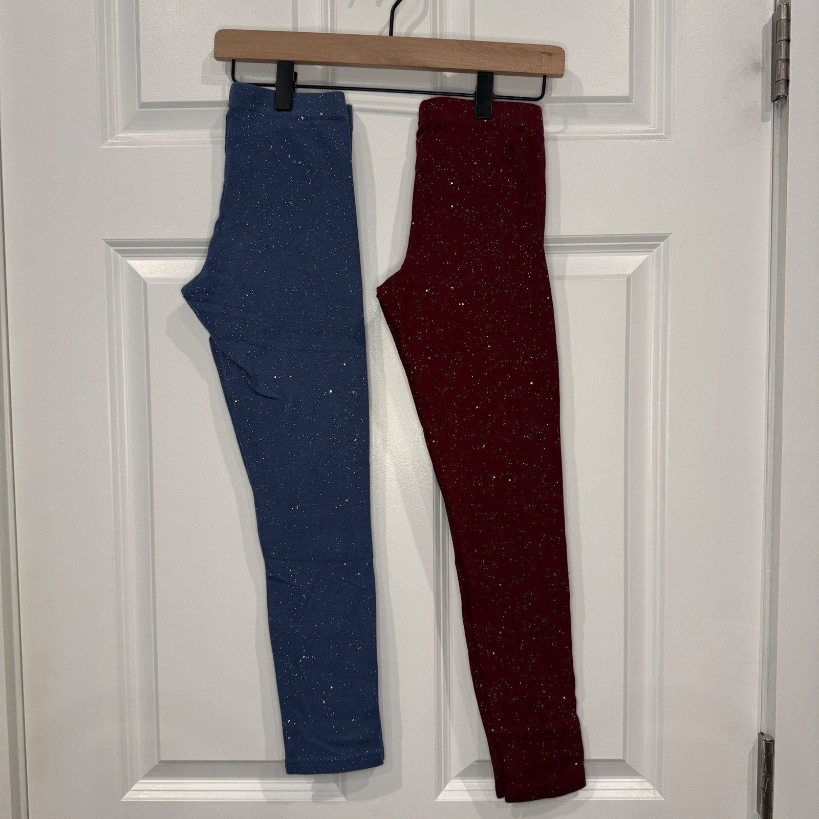 Old Navy Girls Sparkle Stretch Leggings Bundle Blue Burgundy Size M 8 2-Pack